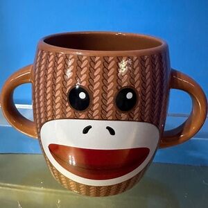 Brown Sock Monkey Ceramic Mug w/Ear Handles Dishwasher & Microwave Safe 16oz